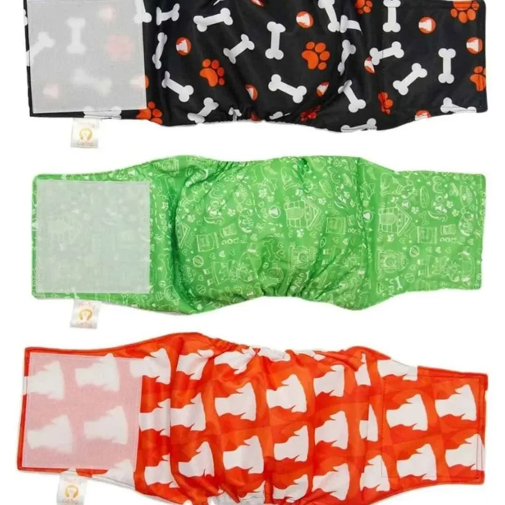 Printed male pet washable diaper set of 3